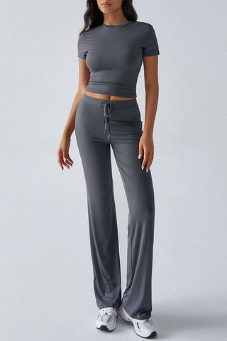 Short-Sleeve Crop Top and Pants Set