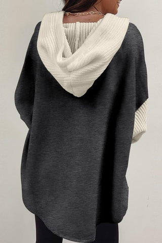 Button-Front Knit Hoodie