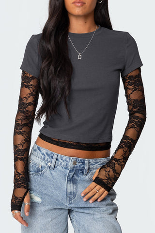 Lace Sleeve Fitted Tee