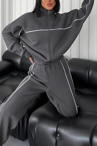 Stylish Zip-Up Casual Pants Set