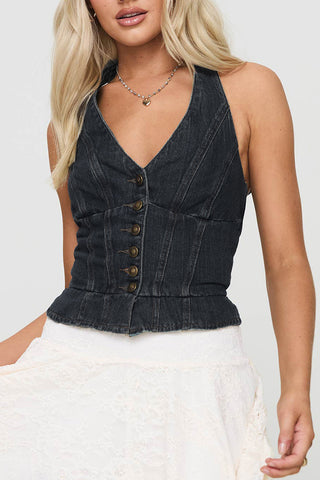 Button-Front Denim Tank Top