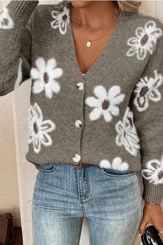 Floral Button-Up Cardigan Sweater