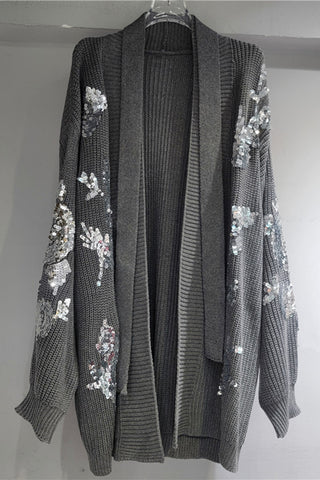 Sequined Open-Front Cardigan