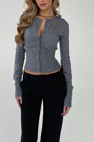 Ribbed Button-Front Cardigan