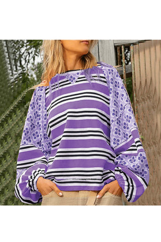 Striped and Floral Pattern T-Shirt