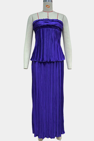Pleated Strapless Top and Skirt Set