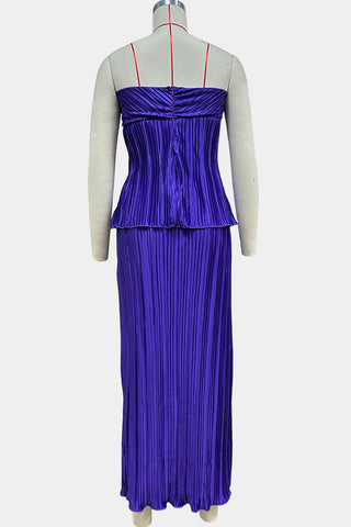 Pleated Strapless Top and Skirt Set