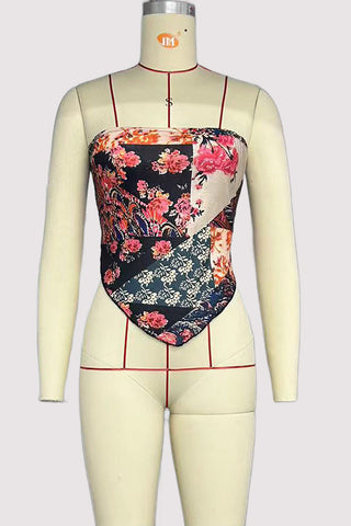 Abstract Print Strapless Tank Top