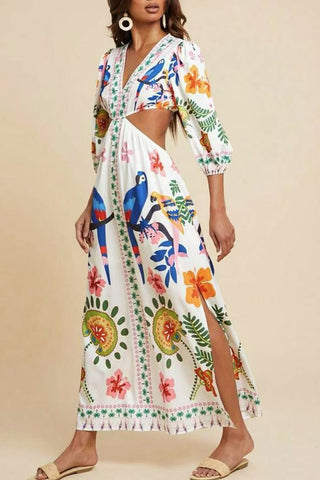 Cutout Maxi Dress with Vibrant Print