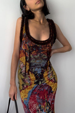 Sleeveless Abstract Print Maxi Dress