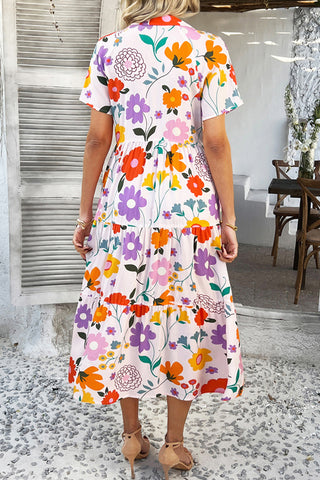 Floral Patchwork V-Neck Midi Dress