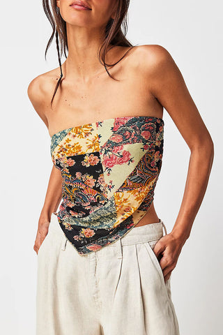 Abstract Print Strapless Tank Top