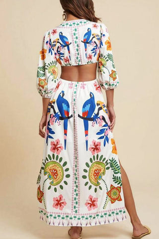 Cutout Maxi Dress with Vibrant Print