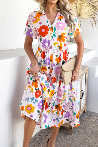Floral Patchwork V-Neck Midi Dress