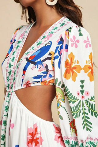 Cutout Maxi Dress with Vibrant Print