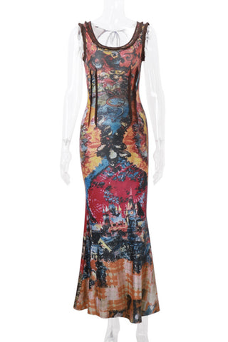 Sleeveless Abstract Print Maxi Dress
