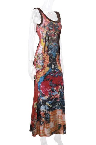 Sleeveless Abstract Print Maxi Dress