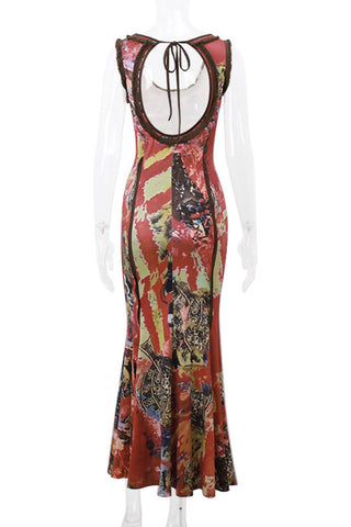 Sleeveless Abstract Print Maxi Dress