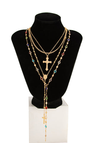Layered Cross Pendant Necklace Set