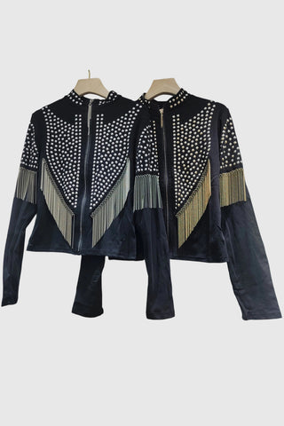 Studded Fringe Zip-Up Blazer