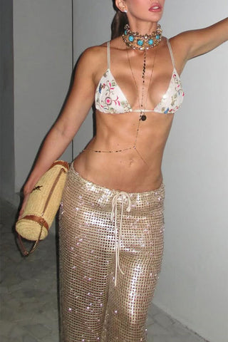 Sequin Wide-Leg Casual Pants
