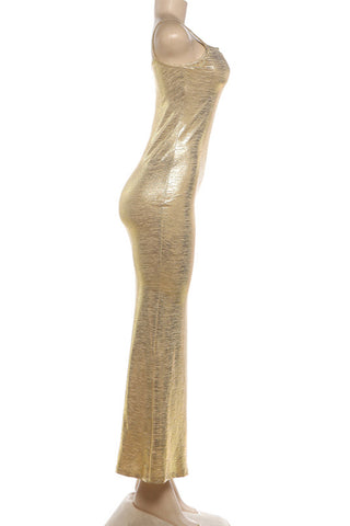 Sleeveless Metallic Evening Dress