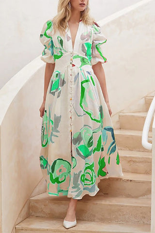 Floral-Print Button-Front Vacation Dress