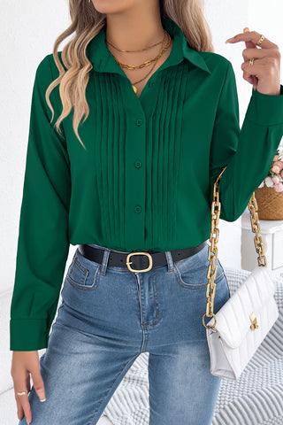Pleated Button-Front Blouse