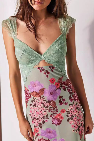 Cut-Out Floral Dress with Lace Trim