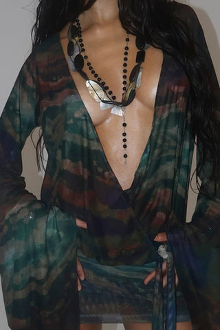 Tie-Front Sheer Sleeve Mini Dress