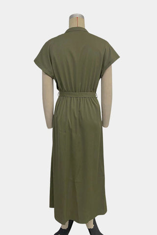 V-Neck Belted Casual Dress