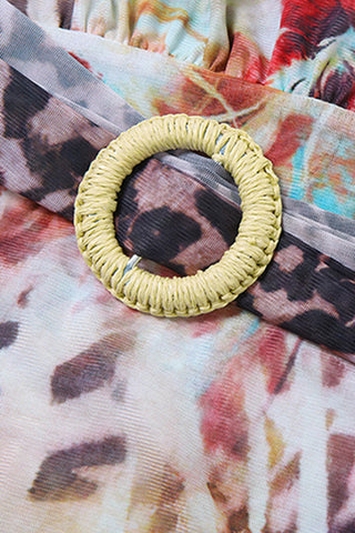 Tie-Neck Printed Casual Shorts Outfit