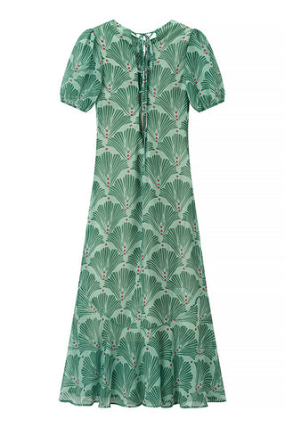 Printed Puff-Sleeve Midi Dress