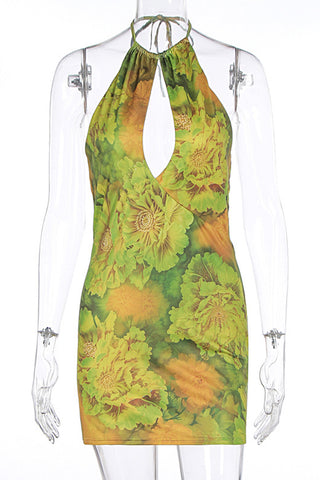 Floral Halter Neck Casual Dress