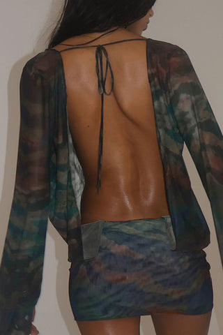 Tie-Front Sheer Sleeve Mini Dress