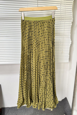 Pleated Polka Dot Maxi Skirt