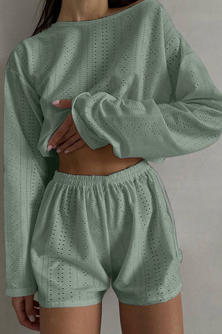 Eyelet Crop Top and Shorts Set