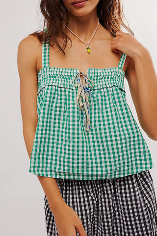 Gingham Tie-Front Tank