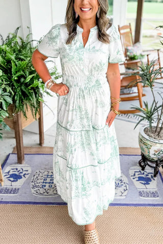 Vintage Toile Print Maxi Dress
