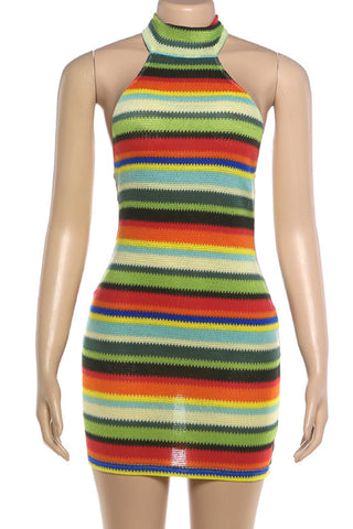 Striped Knit Halter Dress