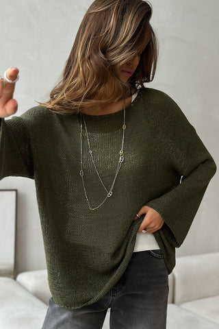 Open-Knit Boat Neck Top