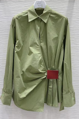 Draped Lapel Long Sleeve Blouse