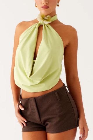 Knotted Halter Draped Tank Top