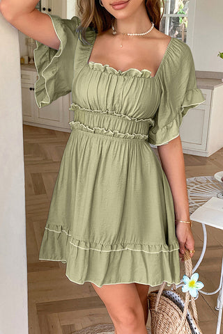 Square Neck Ruffle Mini Dress