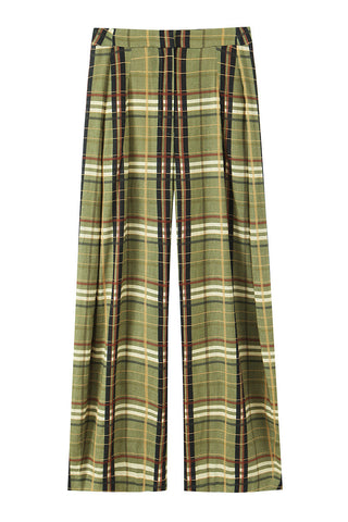 Wide-Leg Plaid Casual Pants