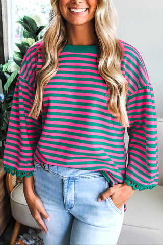 Striped Ruffle Sleeve Sweatshirt