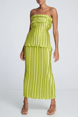 Pleated Strapless Top and Skirt Set