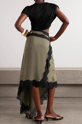 Lace-Trim Asymmetrical Patchwork Dress