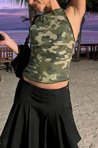 Sequin-Embellished Halter Tank