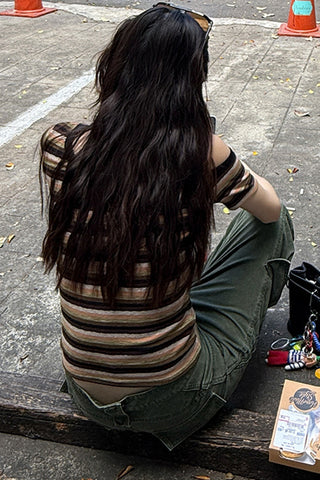 Off-Shoulder Striped Knit Tank